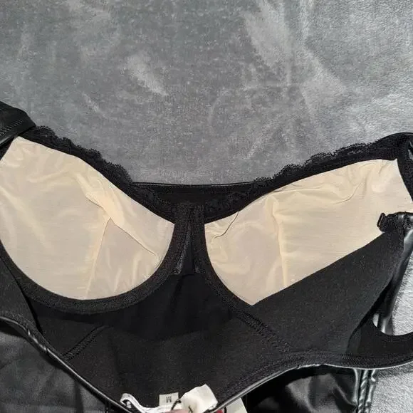 Popilush Faux Leather Lace Shapewear Bodysuit Tummy Control Thong Underwire Sz M - Picture 6 of 10